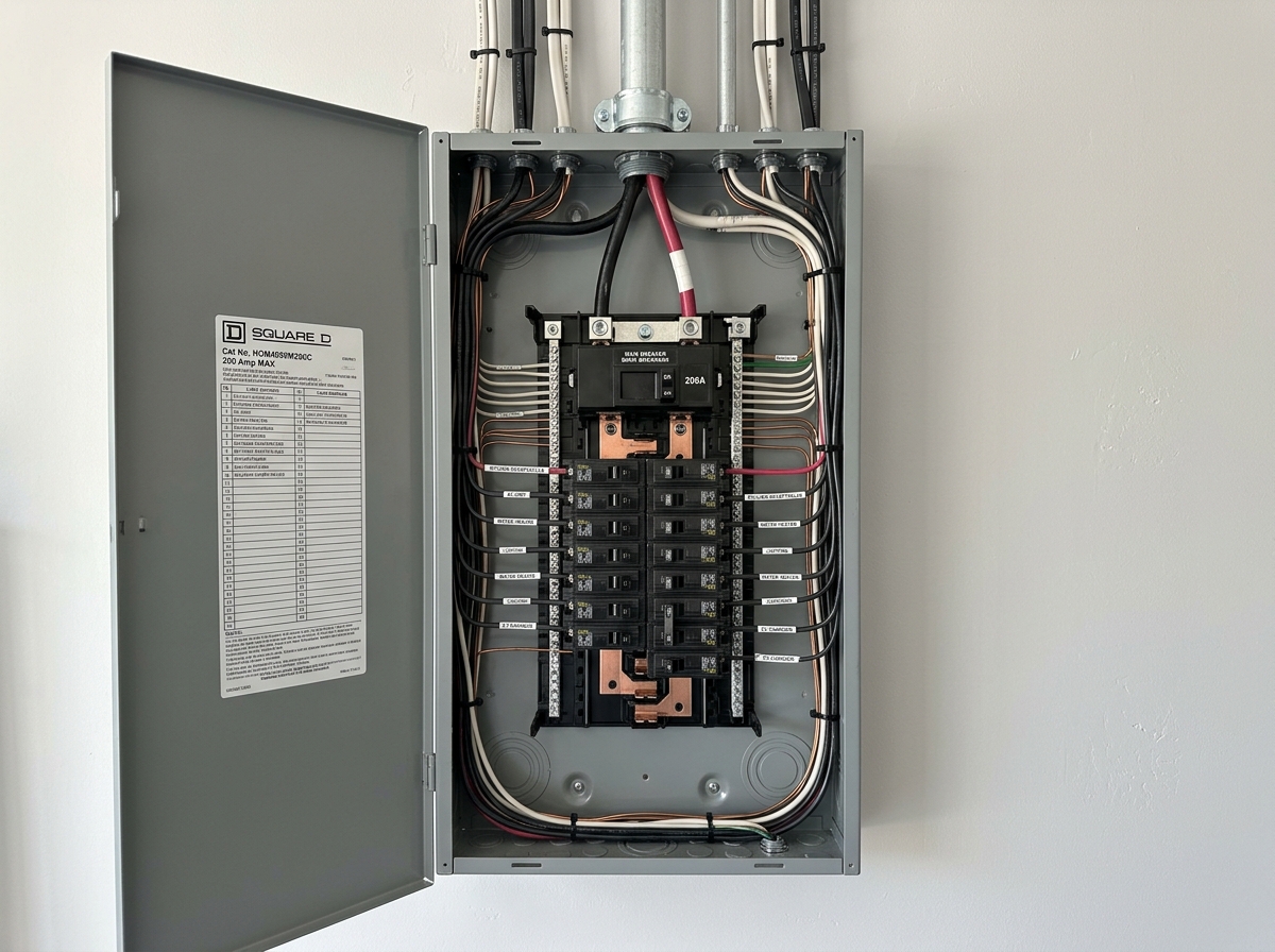Upgraded 200 amp breaker electrical panel installation in Ajax home by Ohms Electrical Inc.